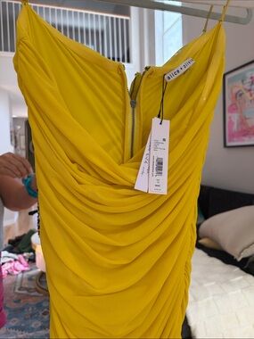 Alice + Olivia Bright Yellow Ruched Cocktail Dress